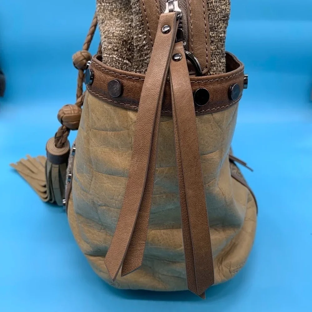 Isabella Fiore Brown Studded Hobo Shoulder Bag Purse Boho‎ Y2K